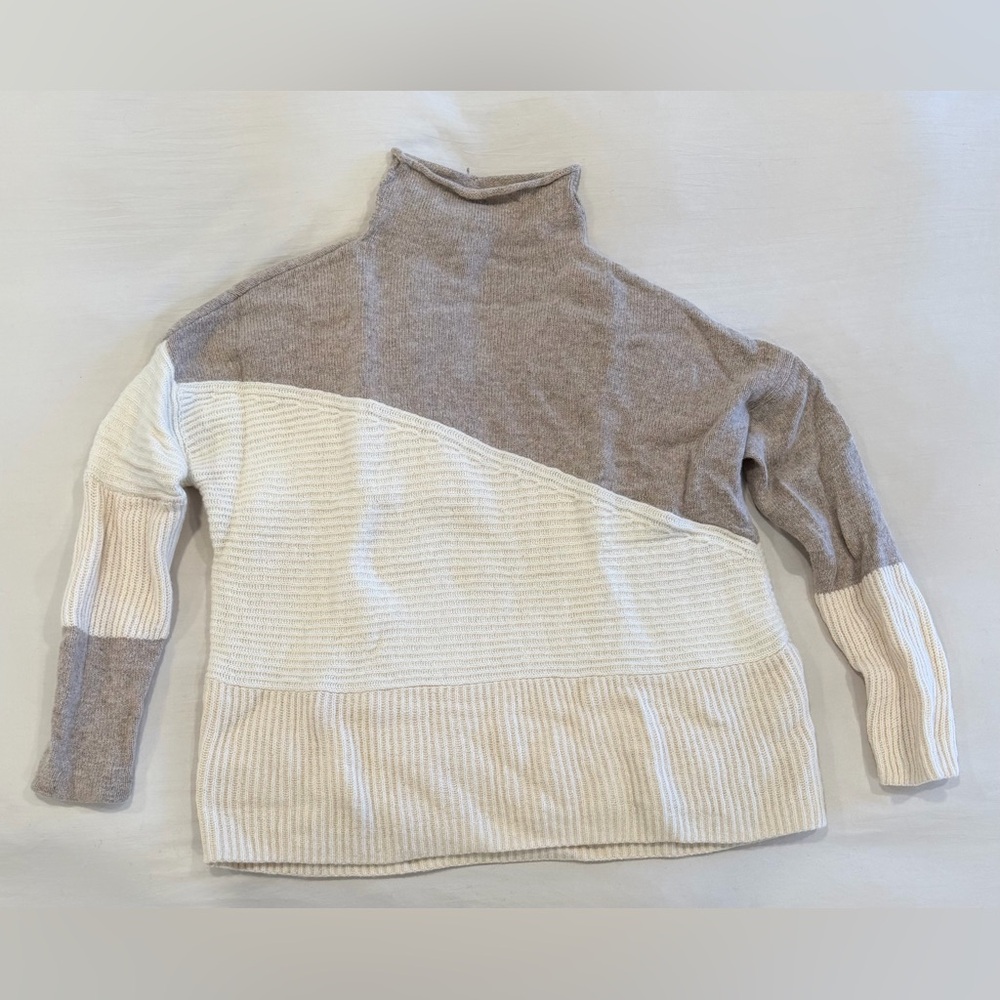 French Connection Color Block Roll Neck Wool Blend Boxy Oversize Patchwork